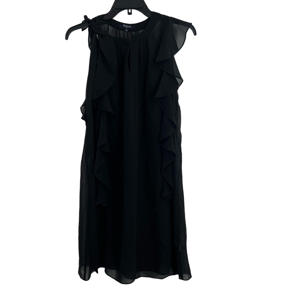 Madewell Black Sheer Ruffle‎ Silk Dress Size 2